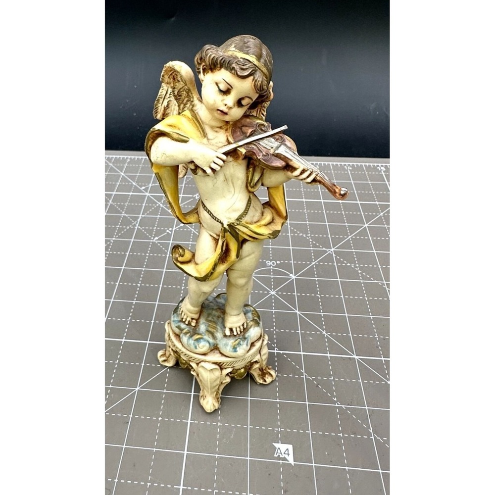Vintage Fontanini Depose Cherub Cupid Playing Violin Figurine signed 5.75"